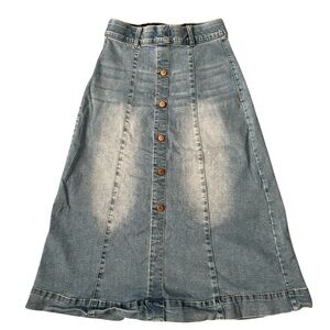 Stretch Denim Maxi Skirt sz S – Button Front – Conservative Modest Western Boho